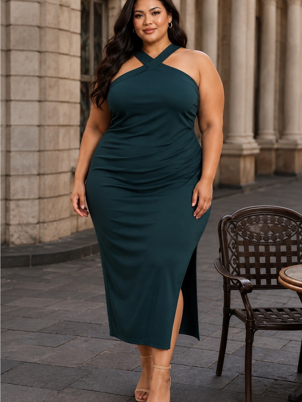 Grace Karin Criss-Cross Halter Neck Ruched Party Dress midi